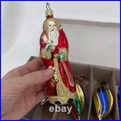 Christmas Ornaments Blown Glass VTG Holiday Teardrop Mica Swirl Glitter + Santa