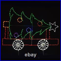 Christmas Outdoor Decorations LED Tree Train Car Animated Wheels Wireframe