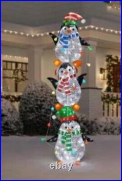 Christmas Outdoor Yard Decoration 7FT PENGUINS Lit LED Lights Stacked