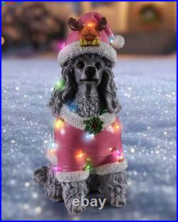 Christmas Poodle Dog Statue Holiday Decoration with Removable LED Gray