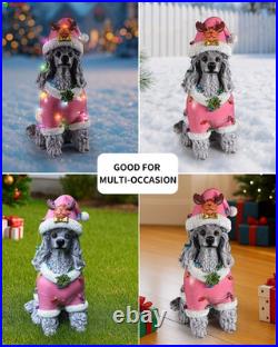 Christmas Poodle Dog Statue Holiday Decoration with Removable LED Gray