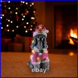 Christmas Poodle Dog Statue Holiday Decoration with Removable LED Gray