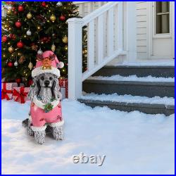 Christmas Poodle Dog Statue Holiday Decoration with Removable LED Gray