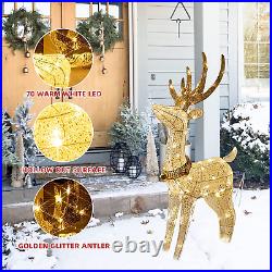 Christmas Reindeer Outdoor Decorations, Lighted Reindeer Yard Decorations with 7