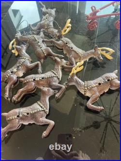 Christmas Sleigh & 7 Reindeer Cast Iron vintage condition