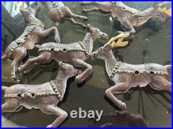 Christmas Sleigh & 7 Reindeer Cast Iron vintage condition