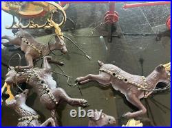 Christmas Sleigh & 7 Reindeer Cast Iron vintage condition