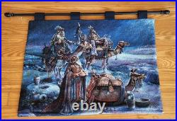 Christmas Tapestry 3 Wise Men- Made In USA Signed Tom Dubois Large 36x 22