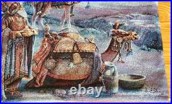 Christmas Tapestry 3 Wise Men- Made In USA Signed Tom Dubois Large 36x 22