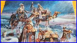 Christmas Tapestry 3 Wise Men- Made In USA Signed Tom Dubois Large 36x 22