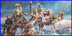 Christmas Tapestry 3 Wise Men- Made In USA Signed Tom Dubois Large 36x 22