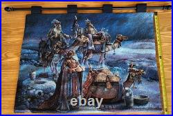 Christmas Tapestry 3 Wise Men- Made In USA Signed Tom Dubois Large 36x 22