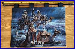 Christmas Tapestry 3 Wise Men- Made In USA Signed Tom Dubois Large 36x 22