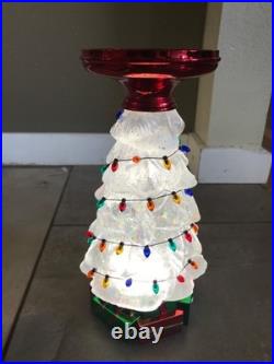Christmas Tree Bath & Body Works Water Globe Candle Pedestal Iridescent 11.25