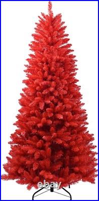 Christmas Tree Red Artificial Full Real Halloween Hinged Spruce Xmas Tree 4-7FT Christmas Tree Red Artificial Full Real Halloween Hinged Spruce Xmas Tree 4-7FT