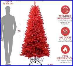 Christmas Tree Red Artificial Full Real Halloween Hinged Spruce Xmas Tree 4-7FT Christmas Tree Red Artificial Full Real Halloween Hinged Spruce Xmas Tree 4-7FT