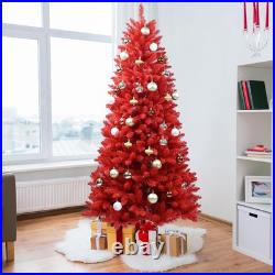 Christmas Tree Red Artificial Full Real Halloween Hinged Spruce Xmas Tree 4-7FT Christmas Tree Red Artificial Full Real Halloween Hinged Spruce Xmas Tree 4-7FT