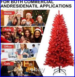 Christmas Tree Red Artificial Full Real Halloween Hinged Spruce Xmas Tree 4-7FT Christmas Tree Red Artificial Full Real Halloween Hinged Spruce Xmas Tree 4-7FT