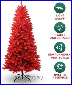 Christmas Tree Red Artificial Full Real Halloween Hinged Spruce Xmas Tree 4-7FT Christmas Tree Red Artificial Full Real Halloween Hinged Spruce Xmas Tree 4-7FT