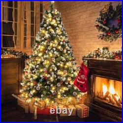 Christmas Tree with Fairy Lights Snow Flocked Pine Cones Berry Xmas Decorations