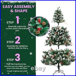 Christmas Tree with Fairy Lights Snow Flocked Pine Cones Berry Xmas Decorations