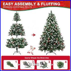 Christmas Tree with Fairy Lights Snow Flocked Pine Cones Berry Xmas Decorations