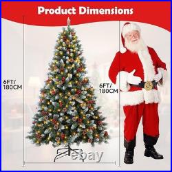 Christmas Tree with Fairy Lights Snow Flocked Pine Cones Berry Xmas Decorations
