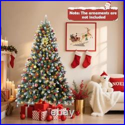 Christmas Tree with Fairy Lights Snow Flocked Pine Cones Berry Xmas Decorations