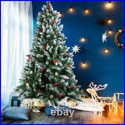 Christmas Tree with Fairy Lights Snow Flocked Pine Cones Berry Xmas Decorations