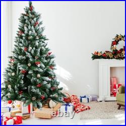 Christmas Tree with Fairy Lights Snow Flocked Pine Cones Berry Xmas Decorations