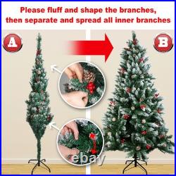 Christmas Tree with Fairy Lights Snow Flocked Pine Cones Berry Xmas Decorations