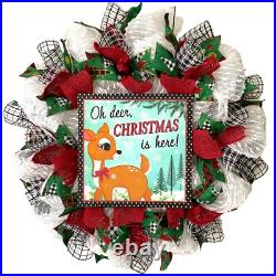 Christmas Wreath Oh deer Christmas is here Handmade Deco Mesh Wreath