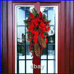 Christmas Wreath Swag with Pinecones, Berries, and Cardinal Birds