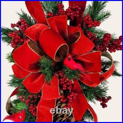 Christmas Wreath Swag with Pinecones, Berries, and Cardinal Birds