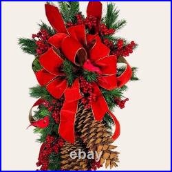 Christmas Wreath Swag with Pinecones, Berries, and Cardinal Birds