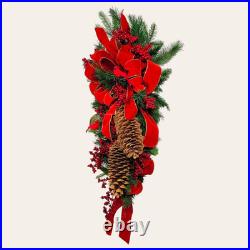 Christmas Wreath Swag with Pinecones, Berries, and Cardinal Birds