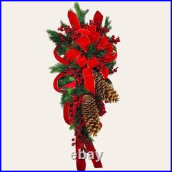 Christmas Wreath Swag with Pinecones, Berries, and Cardinal Birds