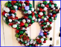 Christmas wreath, Ornament Wreath with lights, Disney inspired wreath, Large