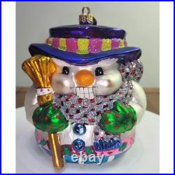 Christopher Radko Christmas Ornament Snowman Nutcracker Glass Glitter Purple Hat