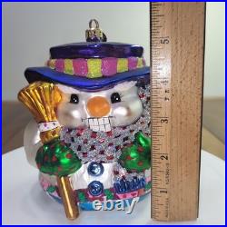 Christopher Radko Christmas Ornament Snowman Nutcracker Glass Glitter Purple Hat