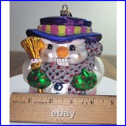 Christopher Radko Christmas Ornament Snowman Nutcracker Glass Glitter Purple Hat