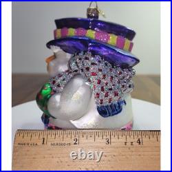 Christopher Radko Christmas Ornament Snowman Nutcracker Glass Glitter Purple Hat