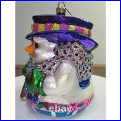 Christopher Radko Christmas Ornament Snowman Nutcracker Glass Glitter Purple Hat