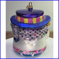 Christopher Radko Christmas Ornament Snowman Nutcracker Glass Glitter Purple Hat