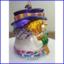 Christopher Radko Christmas Ornament Snowman Nutcracker Glass Glitter Purple Hat