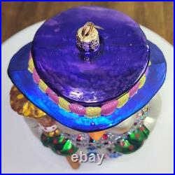 Christopher Radko Christmas Ornament Snowman Nutcracker Glass Glitter Purple Hat