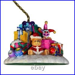 Christopher Radko Glass Ornaments Lot with 2 Stands Santa Snowman House Sleigh