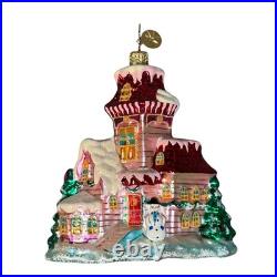 Christopher Radko Glass Ornaments Lot with 2 Stands Santa Snowman House Sleigh