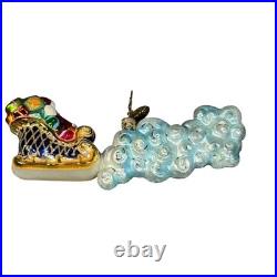 Christopher Radko Glass Ornaments Lot with 2 Stands Santa Snowman House Sleigh