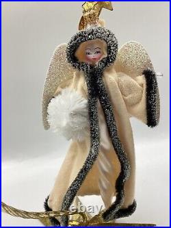 Christopher Radko Tree Christmas Ornament Angel Glass Glitter Vintage 7 1/2 T